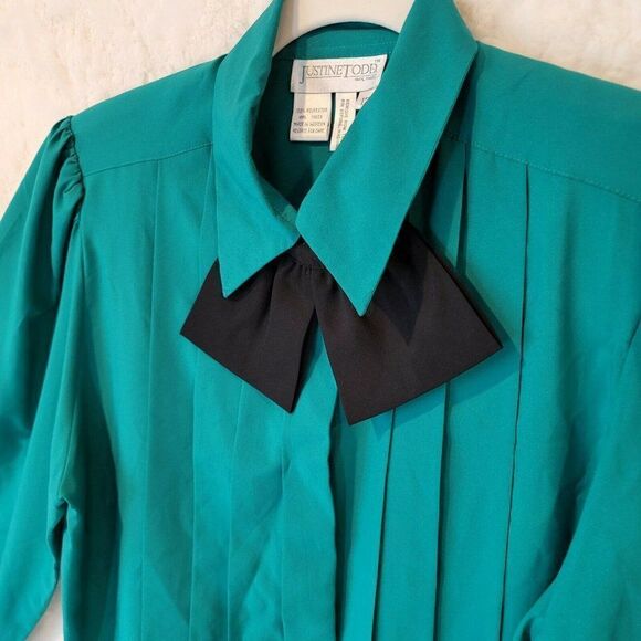 Vintage Justine Todd Tuxedo Blouse Green Size 12 - Picture 5 of 8